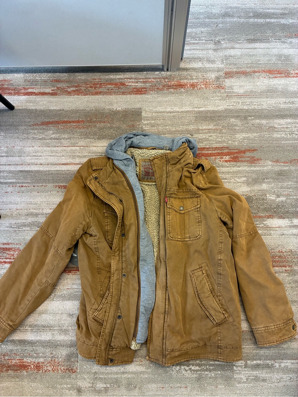 Levi's Tan Canvas Hooded Field Jacket with Gray Hoodie Layer - Picture 2 of 8